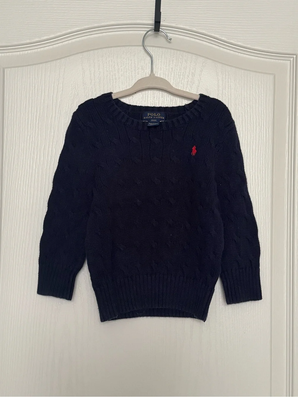 Polo by Ralph Lauren Navy Cable Knit Sweater with Red Pony Logo